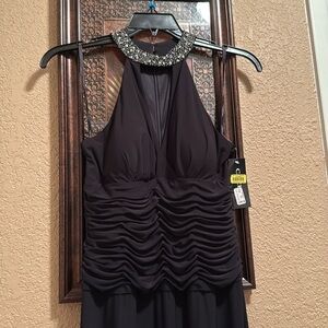 NWT Cache Black Formal dress. Plunge neckline with embellished neckline. Size 6